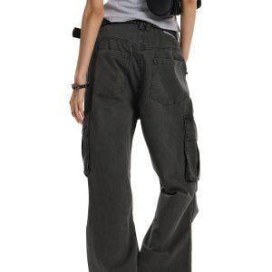 Vintage Wash Distressed Cargo Pants for Men and Women, Trendy Multi-Pocket Loose Fit, Casual Slightly Wrinkled Style