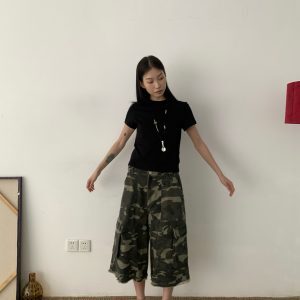 Vintage Washed Camouflage Cargo Pants for Men and Women - Loose Fit, Versatile American-Style Cropped Casual Pants