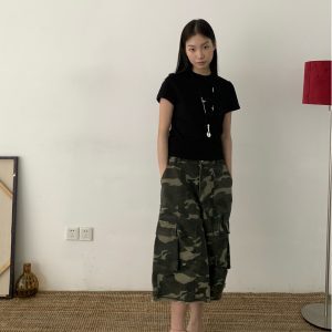 Vintage Washed Camouflage Cargo Pants for Men and Women - Loose Fit, Versatile American-Style Cropped Casual Pants