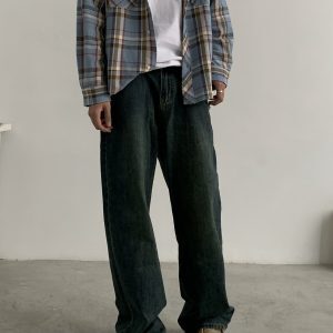 Vintage Washed Clean Fit Straight Loose Casual Streetwear Long Pants for Men - American Style, Retro Fashion, Comfortable Fit