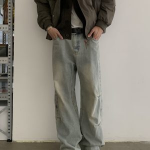 Vintage Washed Distressed Baggy Jeans for Unisex - Trendy Loose Straight Casual Pants in American Style