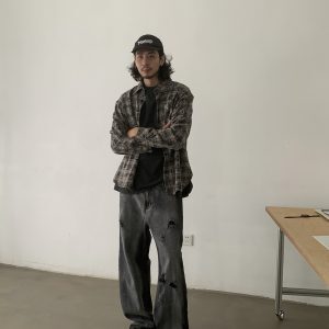 Vintage Washed Distressed Black Baggy Jeans for Unisex - Trendy 90s Inspired Loose Straight Casual Pants