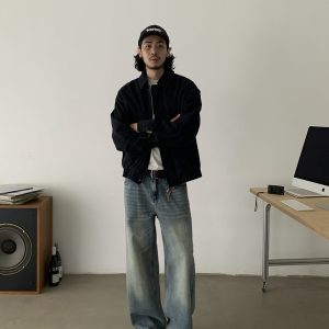 Vintage Washed Distressed Clean Fit Unisex Straight Leg Jeans - Trendy High-End Casual Pants for a Timeless Look
