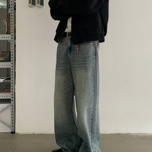 Vintage Washed Distressed Clean Fit Unisex Straight Leg Jeans - Trendy High-End Casual Pants for a Timeless Look