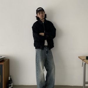 Vintage Washed Distressed Clean Fit Unisex Straight Leg Jeans - Trendy High-End Casual Pants for a Timeless Look