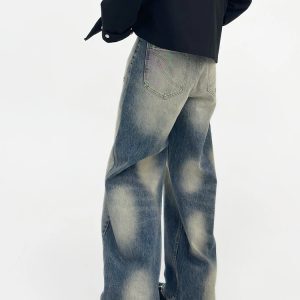 Vintage Washed Distressed Denim Pants for Men - Loose Straight Wide-Leg Casual Trousers, 90s Inspired Fashion
