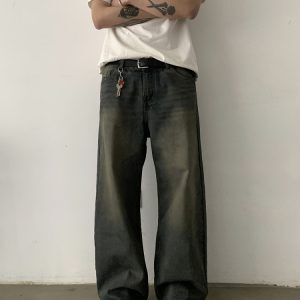 Vintage Washed Distressed Loose Straight-Leg Jeans for Men and Women - American Style Cleanfit Long Pants