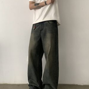 Vintage Washed Distressed Loose Straight-Leg Jeans for Men and Women - American Style Cleanfit Long Pants