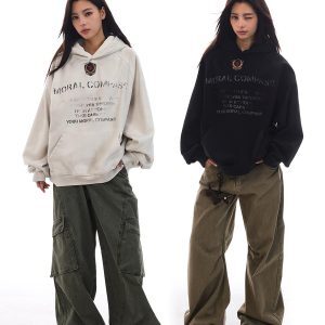 Vintage Washed Distressed Oversized Hoodie Jacket for Unisex - Trendy Versatile Casual Layering Essential
