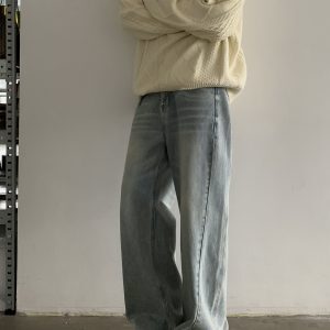 Vintage Washed Loose Straight Leg Jeans for Unisex - Trendy Wide Leg Floor-Length Casual Pants