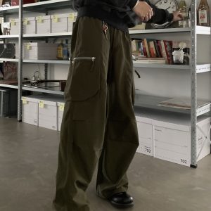 Vintage Washed Loose Straight Work Pants for Men and Women, Oversized Casual Long Pants with Pockets, Trendy American Style