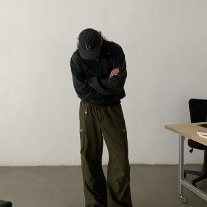 Vintage Washed Loose Straight Work Pants for Men and Women, Oversized Casual Long Pants with Pockets, Trendy American Style