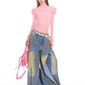 Vintage Washed Yellow Clay Dyed Straight-Leg Dad Jeans for Women - Wide-Leg Long Pants - Early Autumn Style, 90s Inspired Fashion