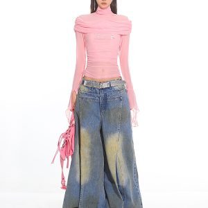 Vintage Washed Yellow Clay Dyed Straight-Leg Dad Jeans for Women - Wide-Leg Long Pants - Early Autumn Style, 90s Inspired Fashion