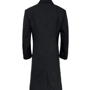 Waist-Defined Double-Breasted Overcoat with Shoulder Pads and Curved Sleeves - Chic Suit Fabric Dress Coat for Modern Style