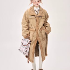 Warm White Fur-Lined Over-the-Knee Thick Coat - Plush Winter Korean Style Jacket for Women