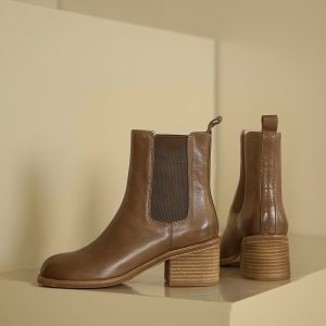 Washed Cowhide Chelsea Short Boots - 2023 Winter Mid-Heel Chunky Ankle Boots in Genuine Leather