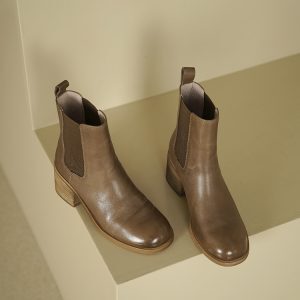 Washed Cowhide Chelsea Short Boots - 2023 Winter Mid-Heel Chunky Ankle Boots in Genuine Leather