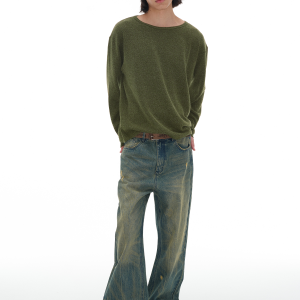 Washed Denim Nevada Jeans with Irregular Wash, Natural Whiskers, Straight Loose Fit - Trendy Casual Style