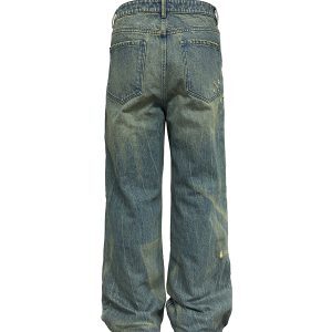 Washed Denim Nevada Jeans with Irregular Wash, Natural Whiskers, Straight Loose Fit - Trendy Casual Style