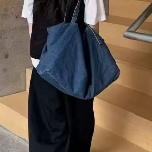 Washed Denim Tote Bag for Women - Versatile Shoulder & Crossbody Style, Large Capacity Commuter Handbag for Everyday Use