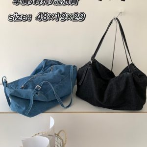 Washed Denim Tote Bag for Women - Versatile Shoulder & Crossbody Style, Large Capacity Commuter Handbag for Everyday Use