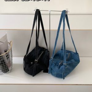 Washed Denim Tote Bag for Women - Versatile Shoulder & Crossbody Style, Large Capacity Commuter Handbag for Everyday Use