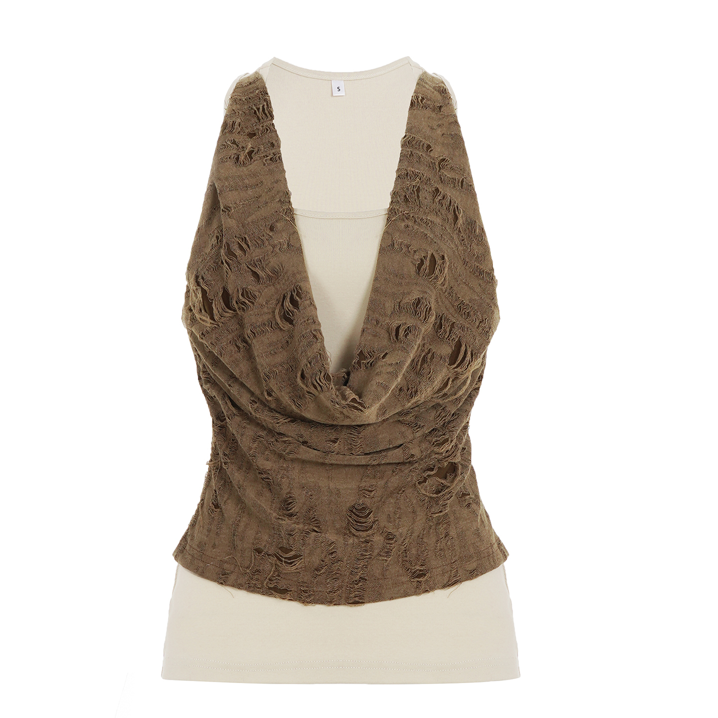 Wasteland Style Distressed Loose Neck Hanging Neck Vest Slim Fit Versatile Fake Two-Piece Top for Y2K and 90s Fashion