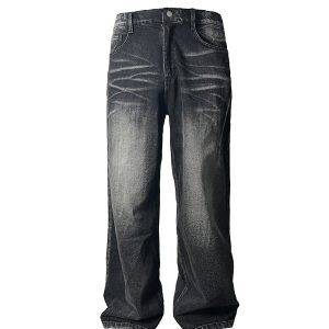 Water Wave Pattern Loose Straight Micro Flare Jeans - 90s Inspired Denim for Trendy Casual Style