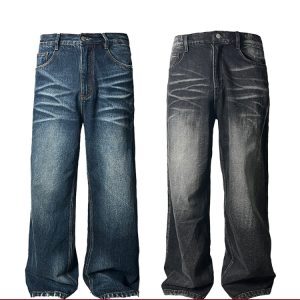 Water Wave Pattern Loose Straight Micro Flare Jeans - 90s Inspired Denim for Trendy Casual Style