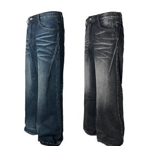 Water Wave Pattern Loose Straight Micro Flare Jeans - 90s Inspired Denim for Trendy Casual Style