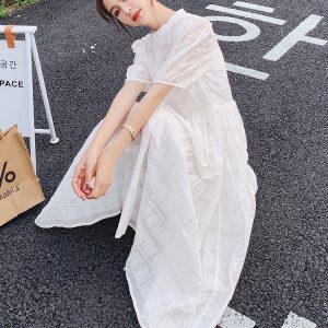 White Chiffon Dress with French Puff Sleeves for Women - Stunning Fairy Long Dress for Summer Beach Vacations 2025