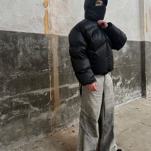 White Duck Down Knight Jacket with Detachable Mask - Stylish Winter Outerwear for Men