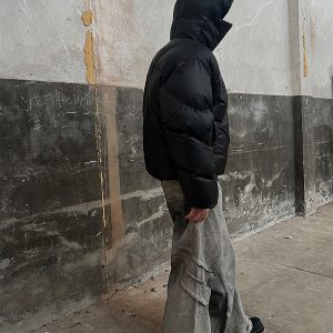 White Duck Down Knight Jacket with Detachable Mask - Stylish Winter Outerwear for Men