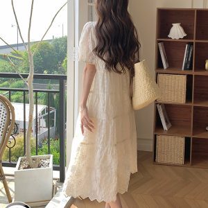 White Jacquard Sheer Dress for Women - Fairy-Like Loose Long Summer Dress for Beach Vacation 2025, Elegant and Romantic Style