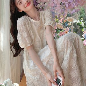 White Jacquard Sheer Dress for Women - Fairy-Like Loose Long Summer Dress for Beach Vacation 2025, Elegant and Romantic Style
