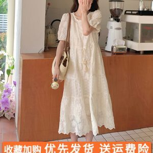 White Jacquard Sheer Dress for Women - Fairy-Like Loose Long Summer Dress for Beach Vacation 2025, Elegant and Romantic Style
