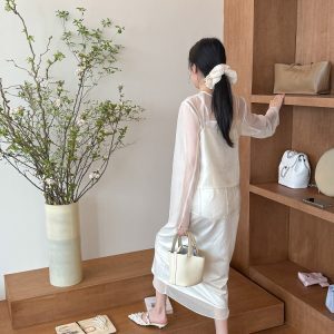 White Lace Pointed Mesh Half Slippers for Women - Summer Low Heel Mules in Morning Mist Garden Style