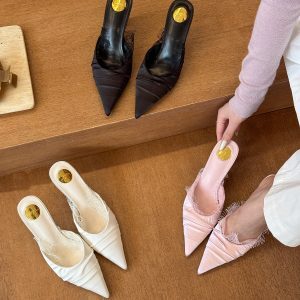 White Lace Pointed Toe High Heels for Women - Elegant Thin Heel Spring Mules, Perfect for 90s and Y2K Style Outfits