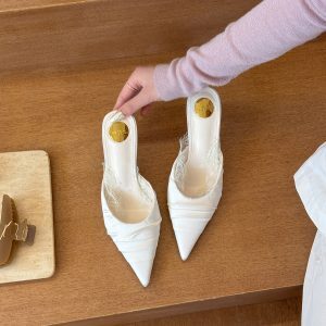 White Lace Pointed Toe High Heels for Women - Elegant Thin Heel Spring Mules, Perfect for 90s and Y2K Style Outfits