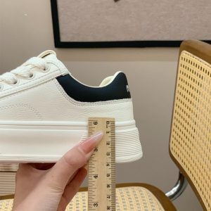 White Lace-Up Thick-Soled Casual Sneakers for Women - Genuine Leather Shell Toe Shoes, 2025 Spring Fashion