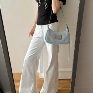 White Low Waist Flared Jeans for Women, Summer Style, Loose Wide-Leg Fit, Flattering for Petite Figures, Trendy Non-Skinny Pants
