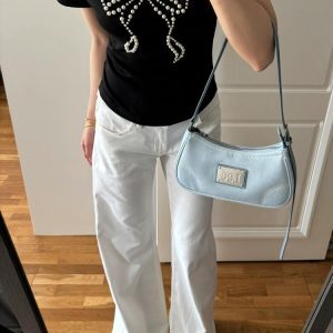 White Low Waist Flared Jeans for Women, Summer Style, Loose Wide-Leg Fit, Flattering for Petite Figures, Trendy Non-Skinny Pants