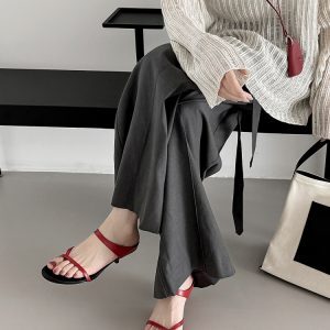White Minimalist Korean Style Open-Toe High Heel Flip Flops for Women - Summer Day Dreaming Genuine Leather Footwear
