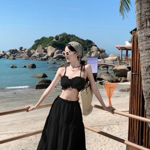 White Padded Strap Tank Top and High-Waisted Cake Skirt Two-Piece Set for Women - Summer Seaside Vacation Style