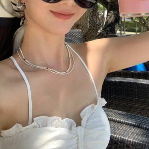 White Padded Strap Tank Top and High-Waisted Cake Skirt Two-Piece Set for Women - Summer Seaside Vacation Style