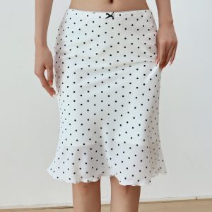 White Polka Dot Midi Skirt for Women - Summer Retro Slim Fit A-Line Skirt, Versatile Fashion Essential for Y2K Style and Everyday Wear