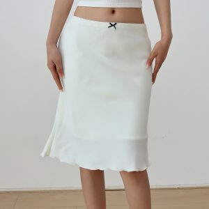 White Polka Dot Midi Skirt for Women - Summer Retro Slim Fit A-Line Skirt, Versatile Fashion Essential for Y2K Style and Everyday Wear