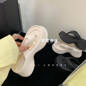 White Thong Sandals for Women - Summer 2025 Thick-Soled Flip-Flops for Petite Height Boost - Trendy Summer Footwear