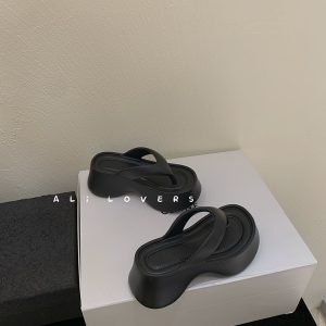 White Thong Sandals for Women - Summer 2025 Thick-Soled Flip-Flops for Petite Height Boost - Trendy Summer Footwear